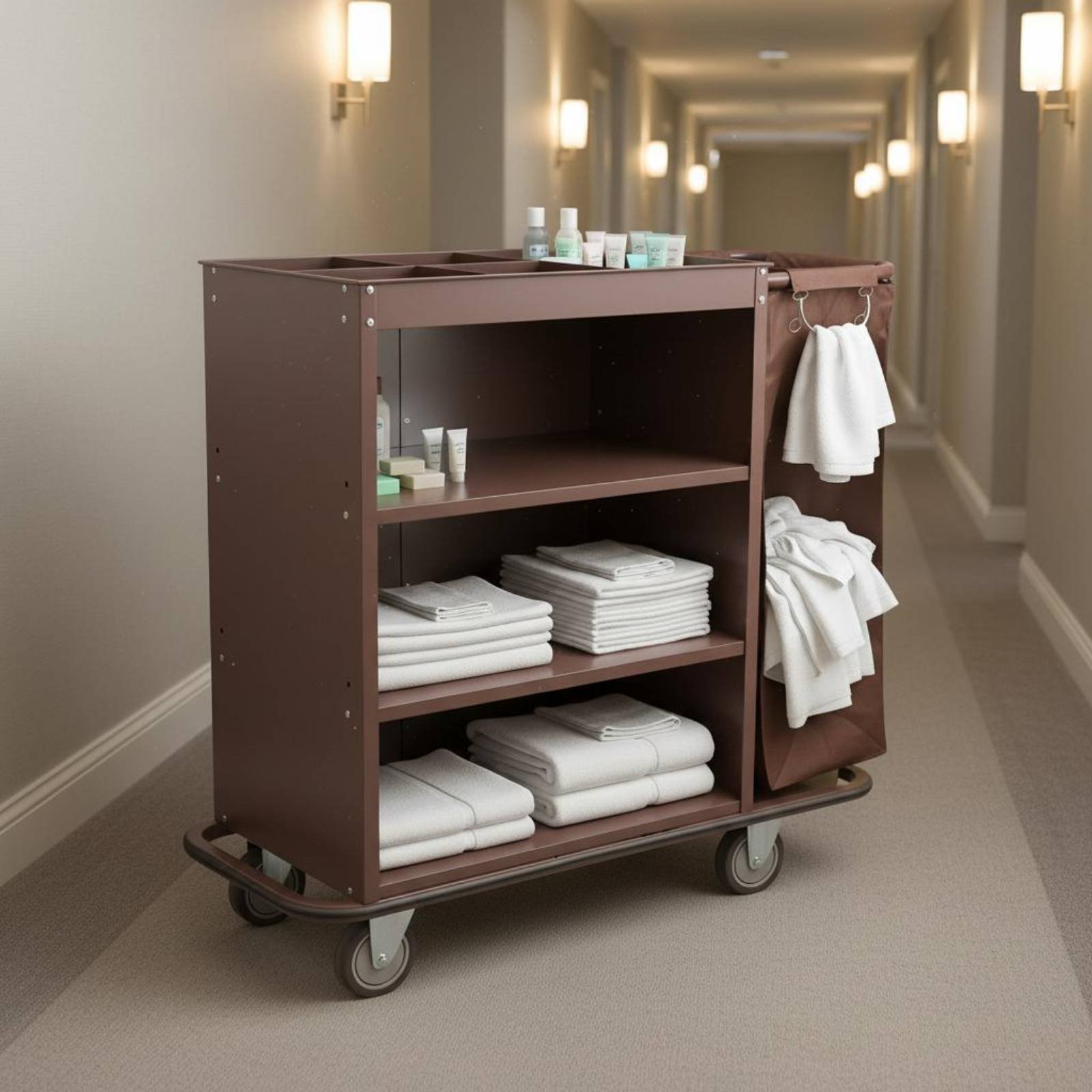 Tech Room Accessories - Chariot de linge d'hôtel multifonctionnel, chariot